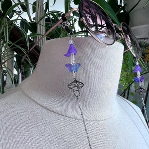 Adorable Purple Fairycore Mushroom Butterfly Floral Eyeglass Chain Sunglasses Glasses Holder Clips Clip on Chains