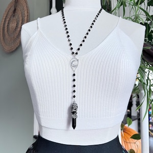 Lunar Witch Quartz Elegant Pagan Rosary Long Statement Necklace Witchy Woman