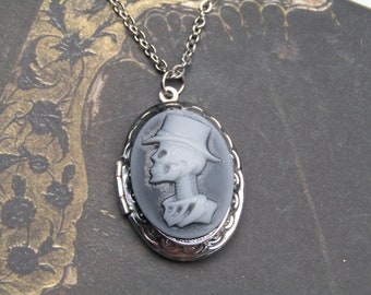 Skeleton in a Tophat Victorian Cameo Style Photo Locket Photo Locket Woman Necklace Stainless Steel Chain