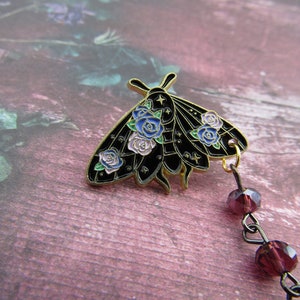 Purple Floral Moth Collar Chain Style Brooch for Cape Clip Collar Clip Sweater Clip Cottagecore Witchy Design image 4