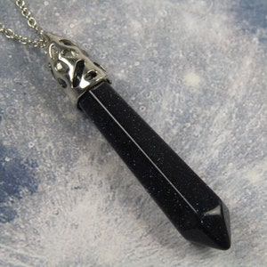 Blue Goldstone Stone Necklace Jewelry comes in a gift box stainless steel chain Fairycore Goblincore Witchy