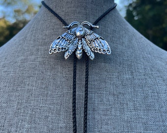 Lunar Moth Bolo Tie Necklace Black Braided Leather Swamp Witch Yall'ternative Vibes Boho Witchy