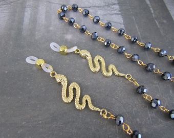 Golden Medusa Snake Glasses Chain Accessory for Sunglasses EyeGlass Holder Clips Clip on Chains Beaded Style Gothic Glam Witchy Unique