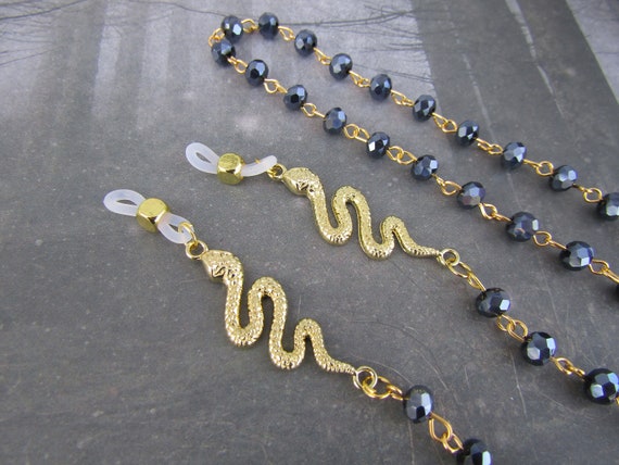 Golden Medusa Snake Glasses Chain Accessory for Sunglasses EyeGlass Holder Clips Clip on Chains Beaded Style Gothic Glam Witchy Unique