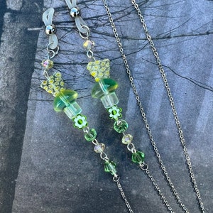 Fairycore Mushroom Eyeglass Chain Sunglasses Glasses Holder Clips Clip on Chains Beaded Style Green Silver