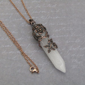 Quartz Stone Rose Flower Wraped Stone Necklace Jewelry comes in a gift box stainless steel chain Fairycore Cottagecore