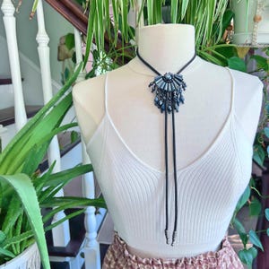 Whimsical Bat Bolo Tie Necklace Black Cord Cottagecore Witchy Gothic Vibes