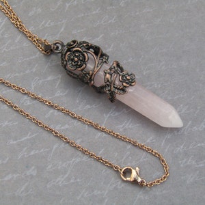 Lovely Rose Quartz Stone Rose Flower Wraped Stone Necklace Jewelry comes in a gift box stainless steel chain Fairycore Cottagecore