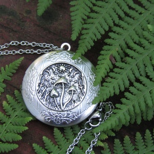 Forest Fairy Mushroom Phases of the Moon Photo Locket Witchy Woman Necklace Stainless Steel Necklace Chain Witch Gothic Goth Woods