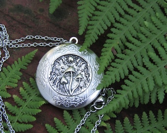 Forest Fairy Mushroom Phases of the Moon Photo Locket Witchy Woman Necklace Stainless Steel Necklace Chain Witch Gothic Goth Woods