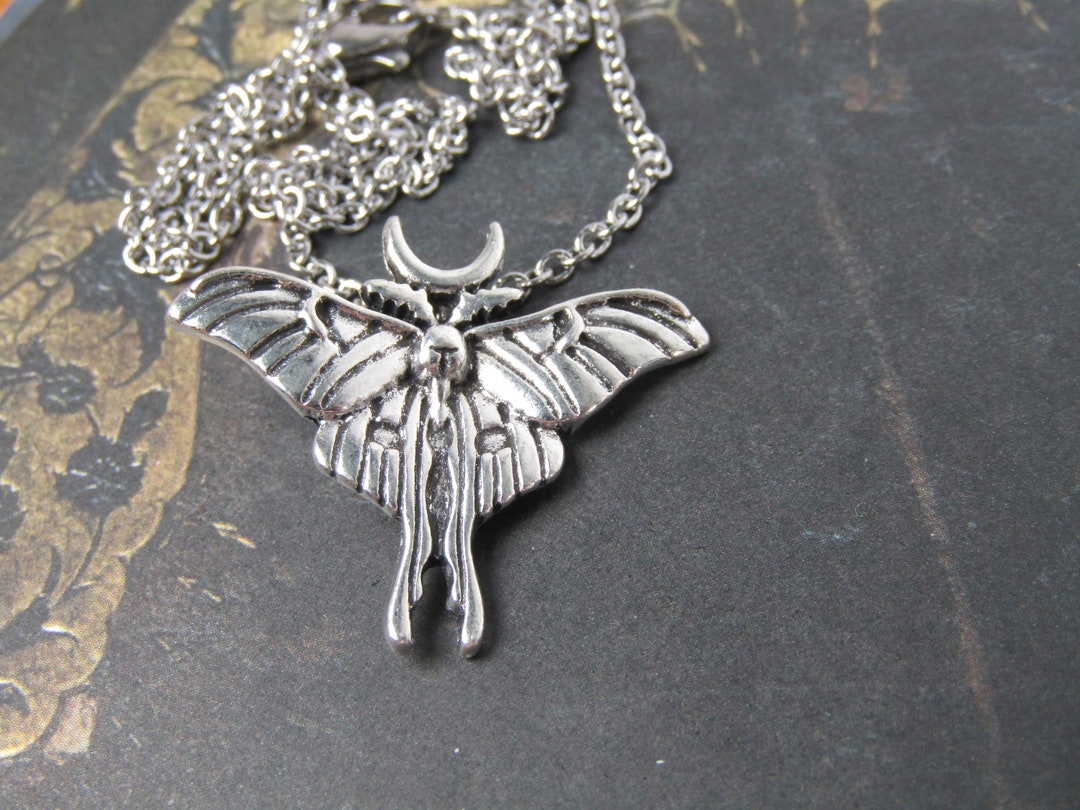 Luna Moth Necklace Stainless Steel Necklace Chain Witch Gothic Goth ...