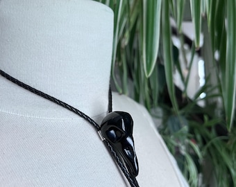 Black Stone Raven Skull Bolo Tie Necklace