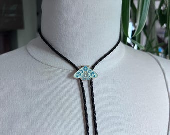 Leafy Moth Bolo Tie Necklace Black Braided Cord