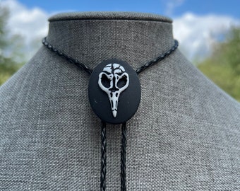 Raven Bolo Tie Necklace Black Braided Cord Yall'ternative Unisex Jewelry Skeleton Bird Skull Crow