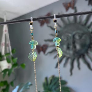 Whimsical Green Leaf Mushroom Glasses Chain Stainless Steel Chain Cottage Whimsigoth Witchy Vibes Golden Stainless Steel Chain