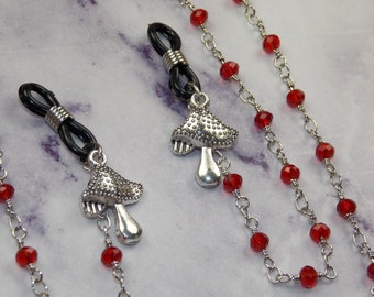 Forest Witch Mushroom Eyeglass Chain Sunglasses Glasses Holder Clips Clip on Chains Beaded Style Pinup Classic Goth Rockabilly