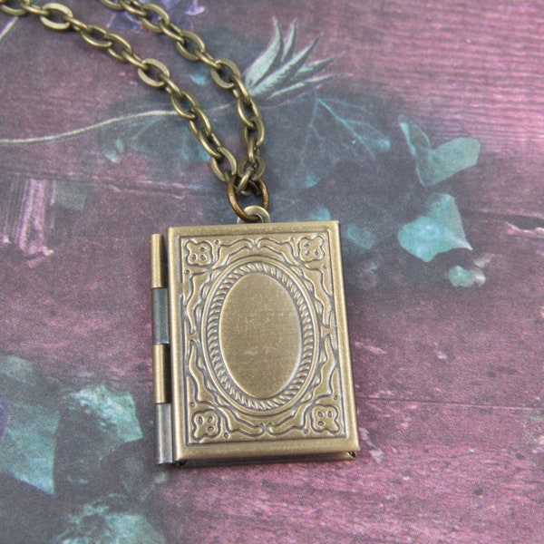 Photo Book Locket Necklace Bronze Color Victorian Retro Vintage Inspired Jewelry