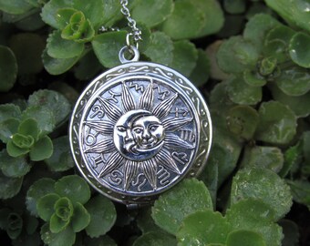 Zodiac Photo Locket Necklace Stainless Steel Necklace Chain Moon Sun 90s Y2K retro zodiac astrology