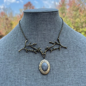 Swamp Witch Branching Grey Crazy Agate Stone Photo Locket Necklace Cottage Core Fairycore Fairygrunge