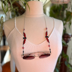 Goth Glam Glasses Chain Vampire Vibes Blood Red Glass Beads Unique Bat Whimsigoth Design