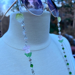 Adorable Fairycore Mushroom Butterfly Leaf Eyeglass Chain Sunglasses Glasses Holder Clips Clip on Chains Beaded Style Pink Green Silver