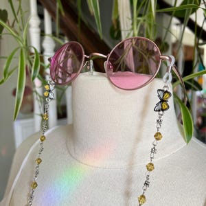 Whimsical Earthy Mushroom Peace Stone and Glass Glasses Chain Stainless Steel Chain Cottage Whimsigoth Witchy Vibes