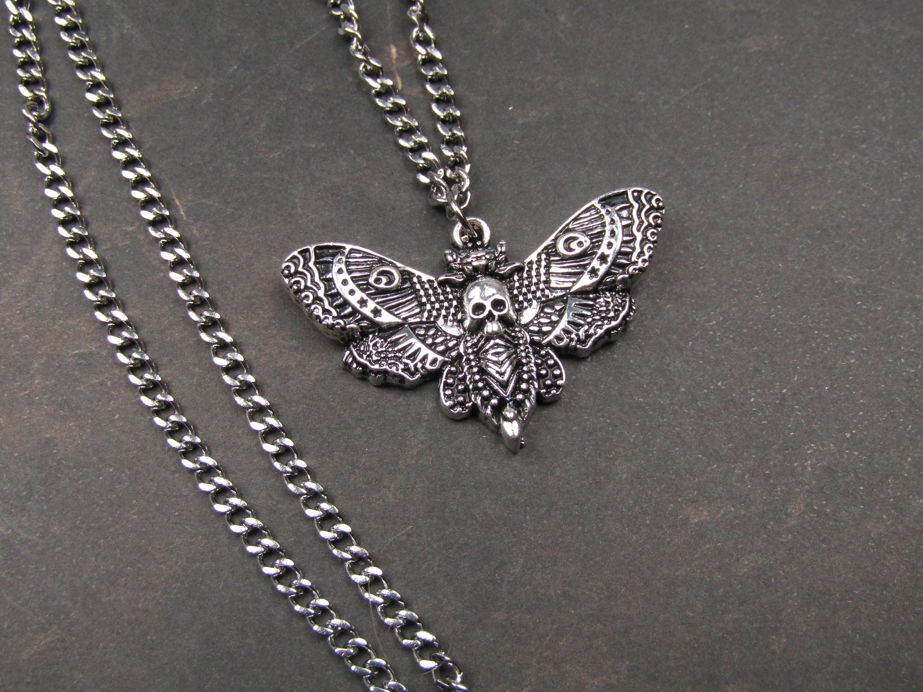 Death Head Moth Necklace Stainless Steel Necklace Chain Witch Gothic Goth Woods Spooky Witchy Woman Midnight Collar Choker Long Options