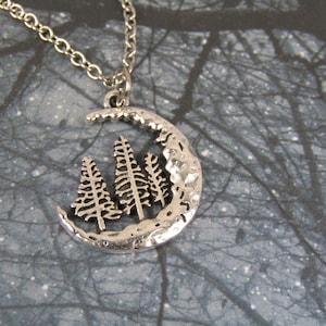 Moonlit Forest Necklace Stainless Steel Necklace Chain Cottagecore Woods Trees Witchy Woman Midnight Collar Choker Long Options Camping