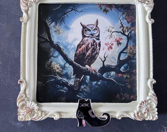 The Witching Hour Owl Familiar Cottagecore Inspired Oddities Art Mixed Media Piece for Wall or Easel inspired whimsigoth dark academia decor