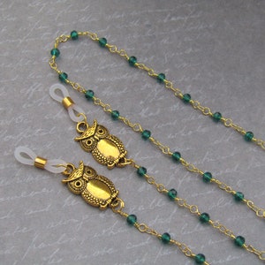 Dainty Golden Owl Glasses Chain Staitment Piece for Sunglasses EyeGlass Holder Clips Clip on Chains Beaded Style Woods Witch Witchy