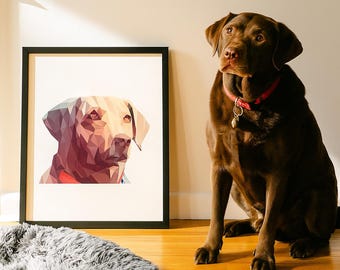 Poster geometrico con cane Labrador, moderna arte murale per animali domestici, stampa poligonale colorata di animali