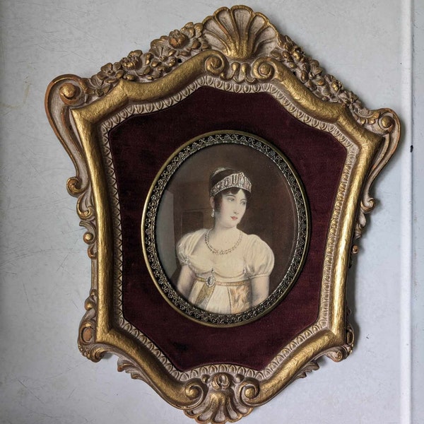 Victorian Cameo Creation Bronze Pressed Wood Ornate Hanging Picture - Caroline Bonaparte