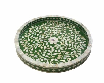 Handmade Mop Inlay Round Tray Furniture.