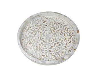 Handmade Mop Inlay Round Tray Furniture.