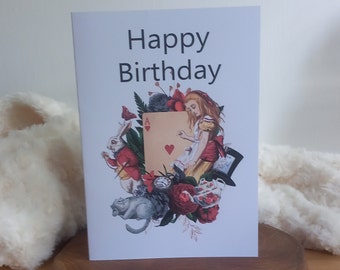 Alice in Wonderland, Birthday Card, Personalised, Any age