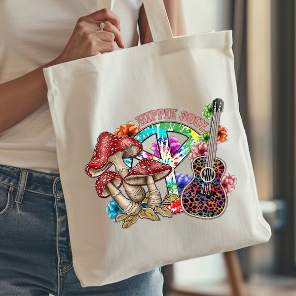 Hippie Soul Tote Bag, Boho Chic Design with Fancy Rope Handles, Spacious & Eco-Friendly, Perfect for Market Days or Festivals, Unique Gift