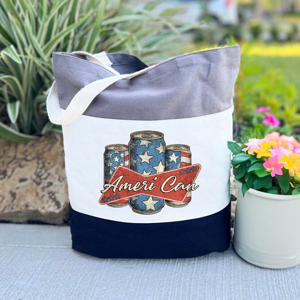 American Tri-Color Tote Bag, Patriotic 4th of July Accessory, Spacious & Reusable Canvas Tote, Stars And Stripes Fancy Rope Handles