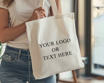 Custom Tote Bags with Your Logo or Text, Personalized Business or Promotional Use, Durable Canvas, Perfect for Corporate Events, Trade Shows
