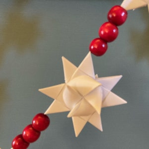 Moravian Paper Star Christmas Ornament Garland White with Red Beads NEW CREATION image 4