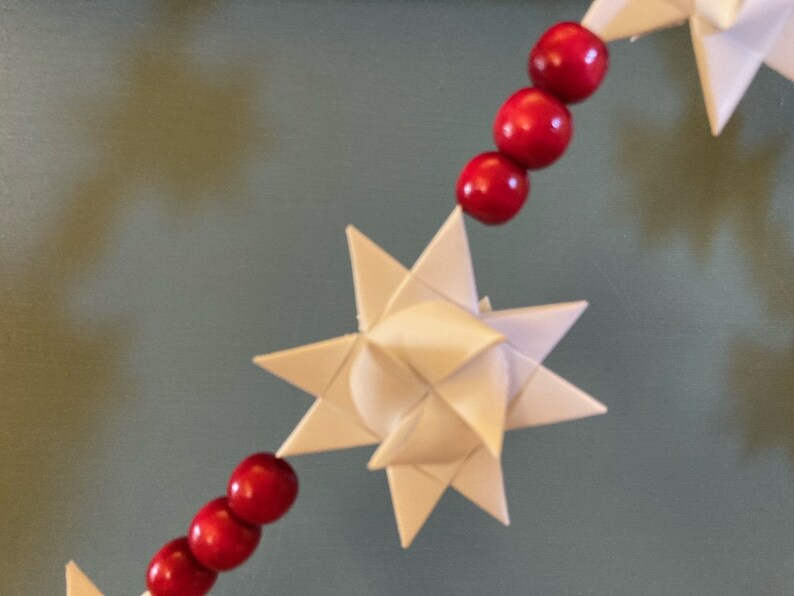 Moravian Paper Star Christmas Ornament Garland White with Red Beads NEW CREATION image 4