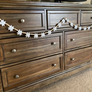 Moravian Paper Star Ornament Garland 24 2-inch White Stars with Natural Wood Beads NEW CREATION image 2