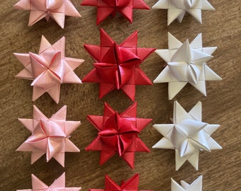 12 MINIATURE 1 inch Valentine Mix - 4 pink/4 red/4 white Moravian Paper Star Ornaments - Does not come with hanger due to miniature size