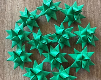 St Patrick’s Day Green Stars! 12 MINIATURE 1 inch Moravian Paper Star Ornaments - Does not come with hanger due to miniature size