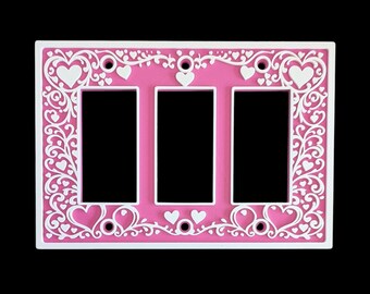 Heart Collection - Square Light Switch Cover - Outlet Cover - Decora Rocker GFCI - 3 Gang