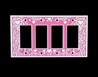 Heart Collection - Square Light Switch Cover - Outlet Cover - Decora Rocker GFCI - 4 Gang