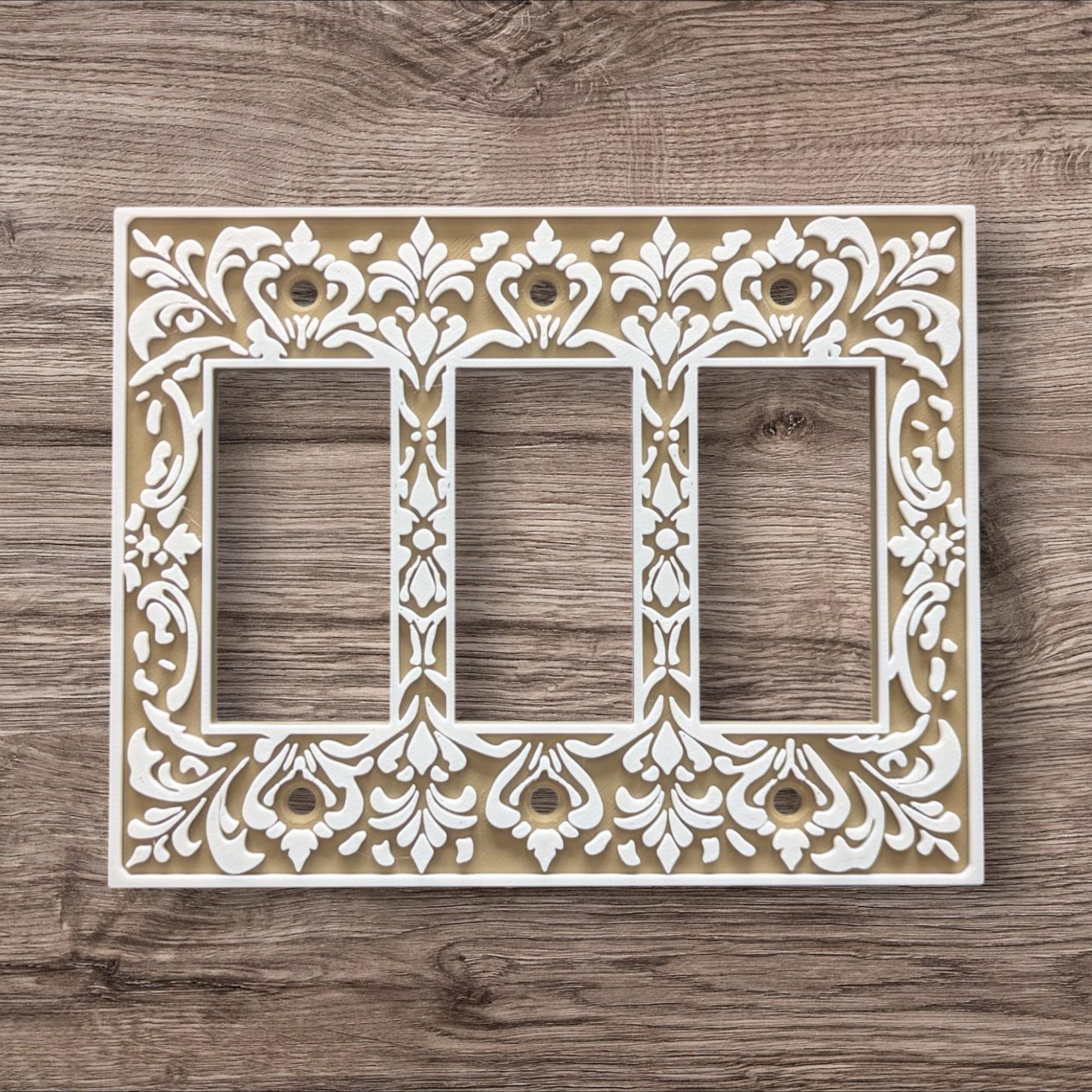 Vintage Scroll Light Switch Cover - Custom Colors - 3 Gang Rocker Decora - Shabby Chic, Victorian, Elegant Floral Decor