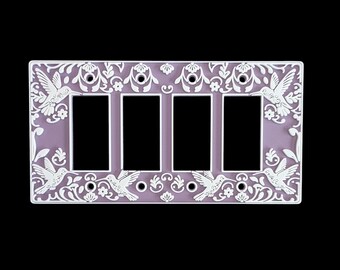 Hummingbird Collection - Square Light Switch Cover - Outlet Cover - Decora Rocker GFCI - 4 Gang