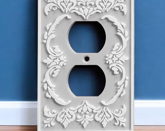 Vintage Style Decorative Outlet Cover – Custom Colors – 1 Gang Duplex Outlet – Retro Shabby Chic, Victorian, Floral, Unique Home Accent