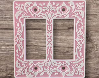 Vintage Scroll Light Switch Cover - Custom Colors - 2 Gang Rocker Decora - Shabby Chic, Victorian, Elegant Floral Decor