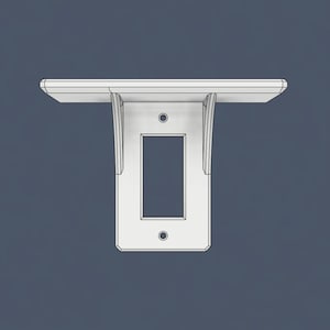 以下が含まれることがあります： シンプルなライトスイッチの切り抜きがある白いプラスチック製の棚。棚はシンプルなデザインで、壁に取り付けるのに最適です。